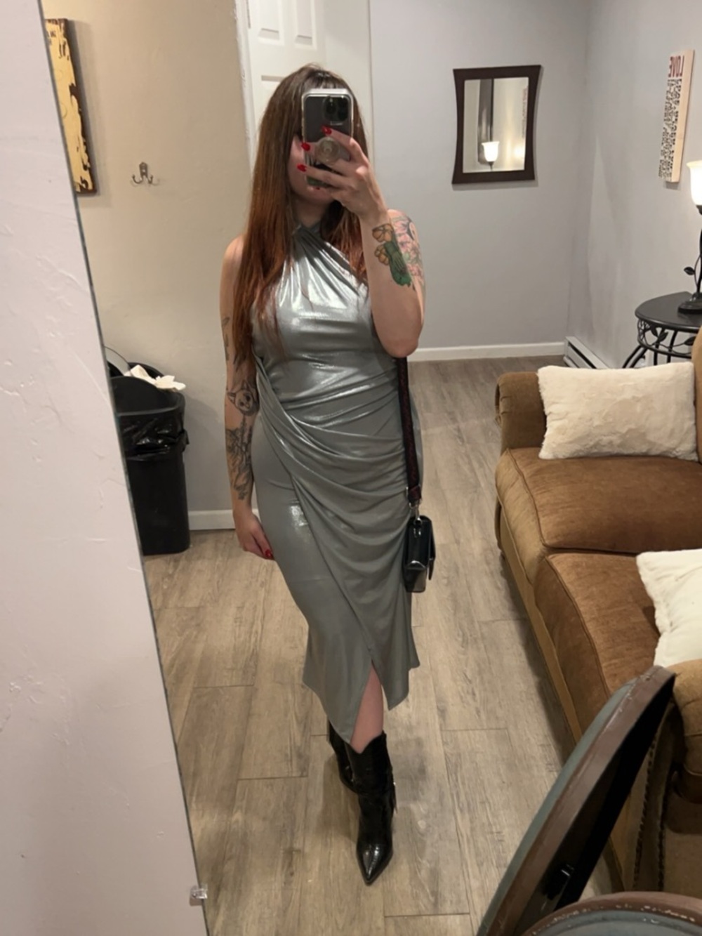 ASOS Silver Metallic Halter Maxi Dress